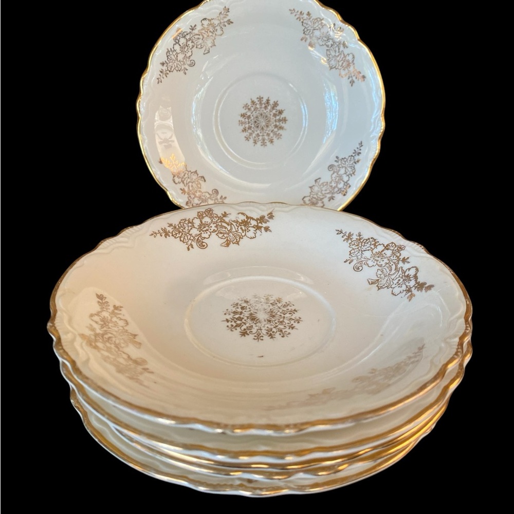 Vintage 1940s Homer Laughlin Golden Rose Saucers Set of 6 Scalloped